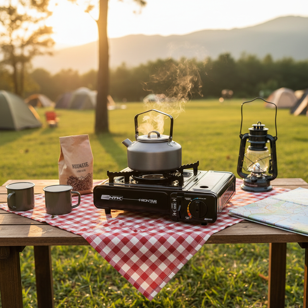 Fogareiro Portatil Camping Queimador Resistente Queimador Alta Pressao Fogao Compacto Preto
