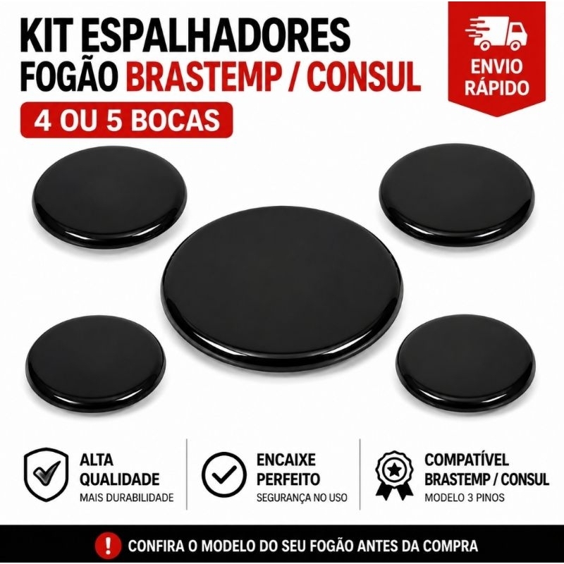Jogo 4 ou 5 Espalhadores Fogão Brastemp Consul 3 Pinos BFO4 CFS5 Aroma Tampa Compatível Qualidade Envio Imediato SP