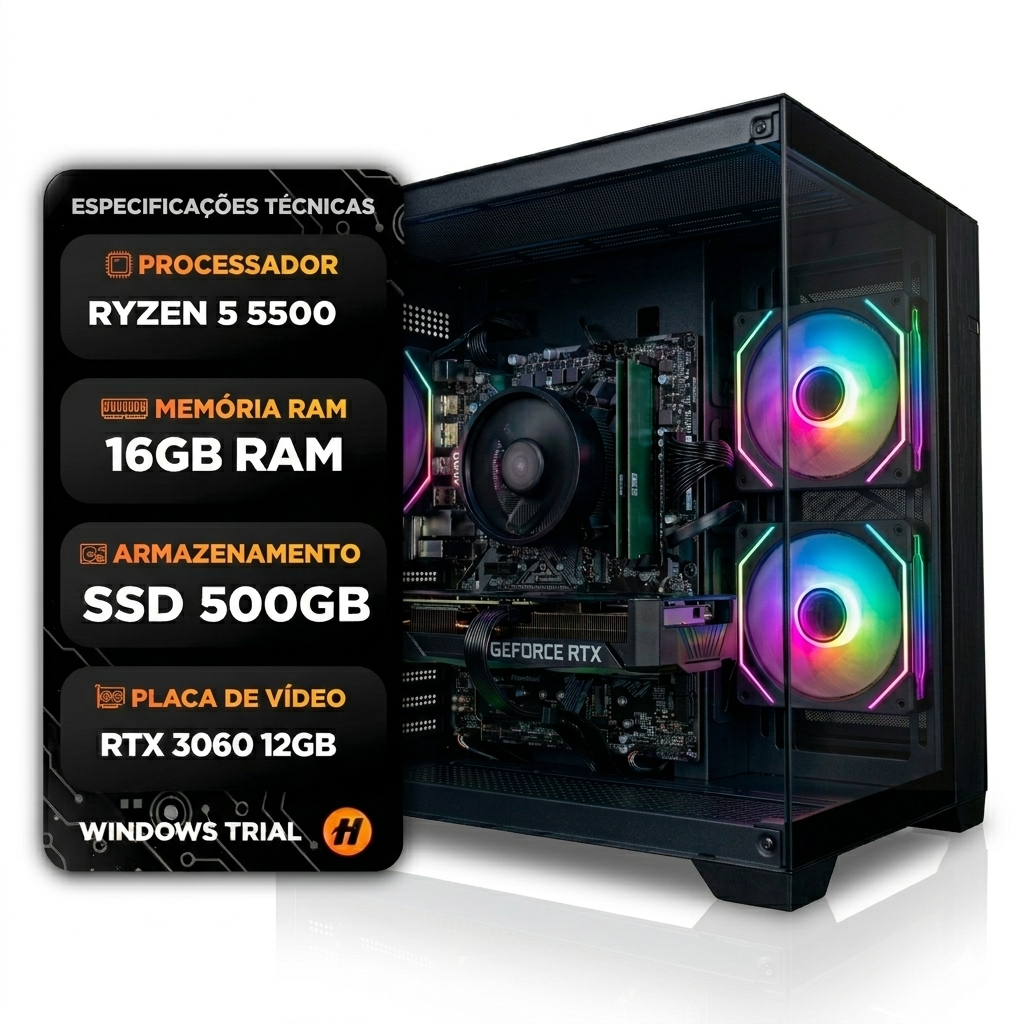 PC GAMER RYZEN 5 5500 32GB RAM DDR4 SSD NVME 500GB RTX 3050 6GB 700W 80PLUS