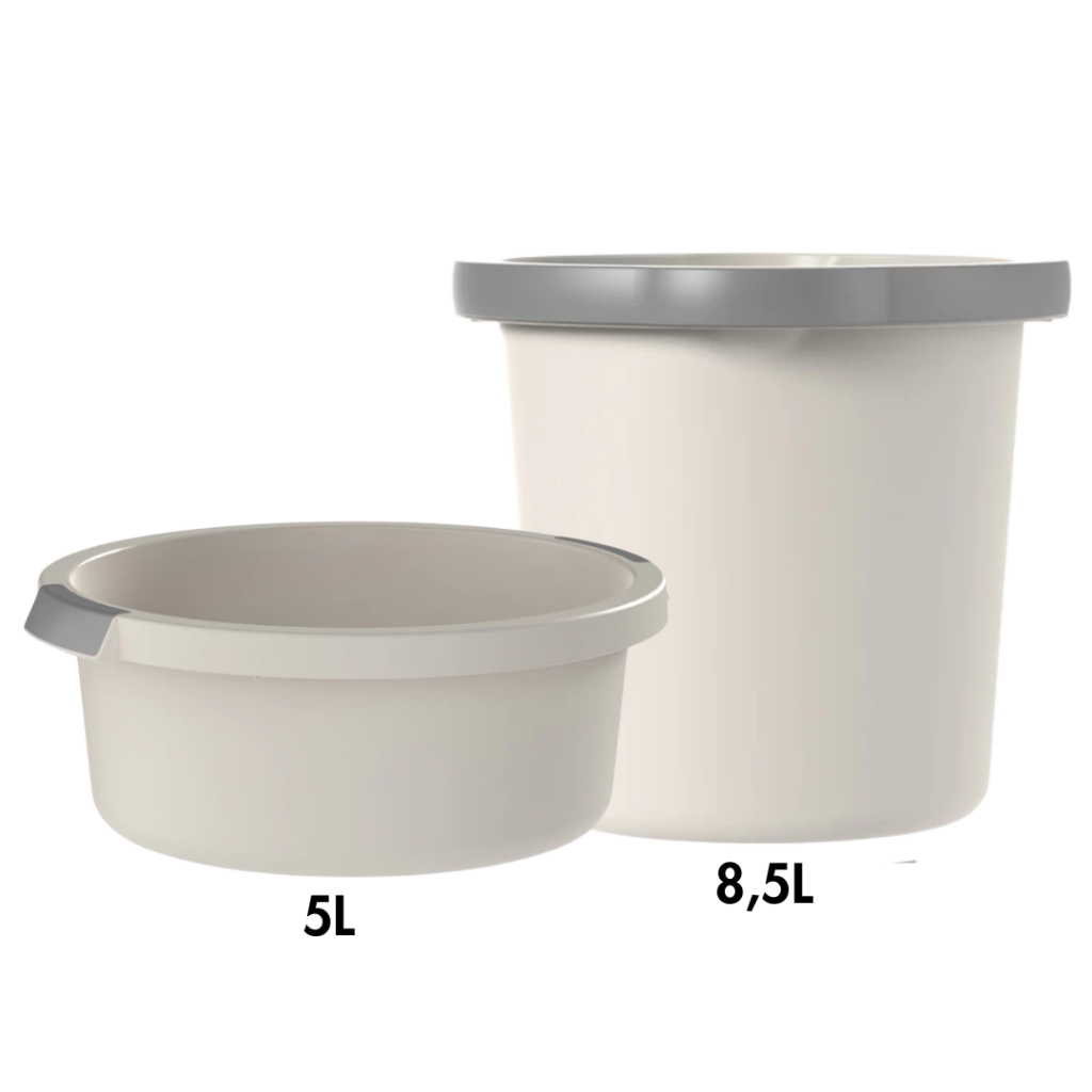 Kit Balde e Bacia Bege 2 Peças Linha Flow – Balde com Alça + Bacia Resistente para Limpeza