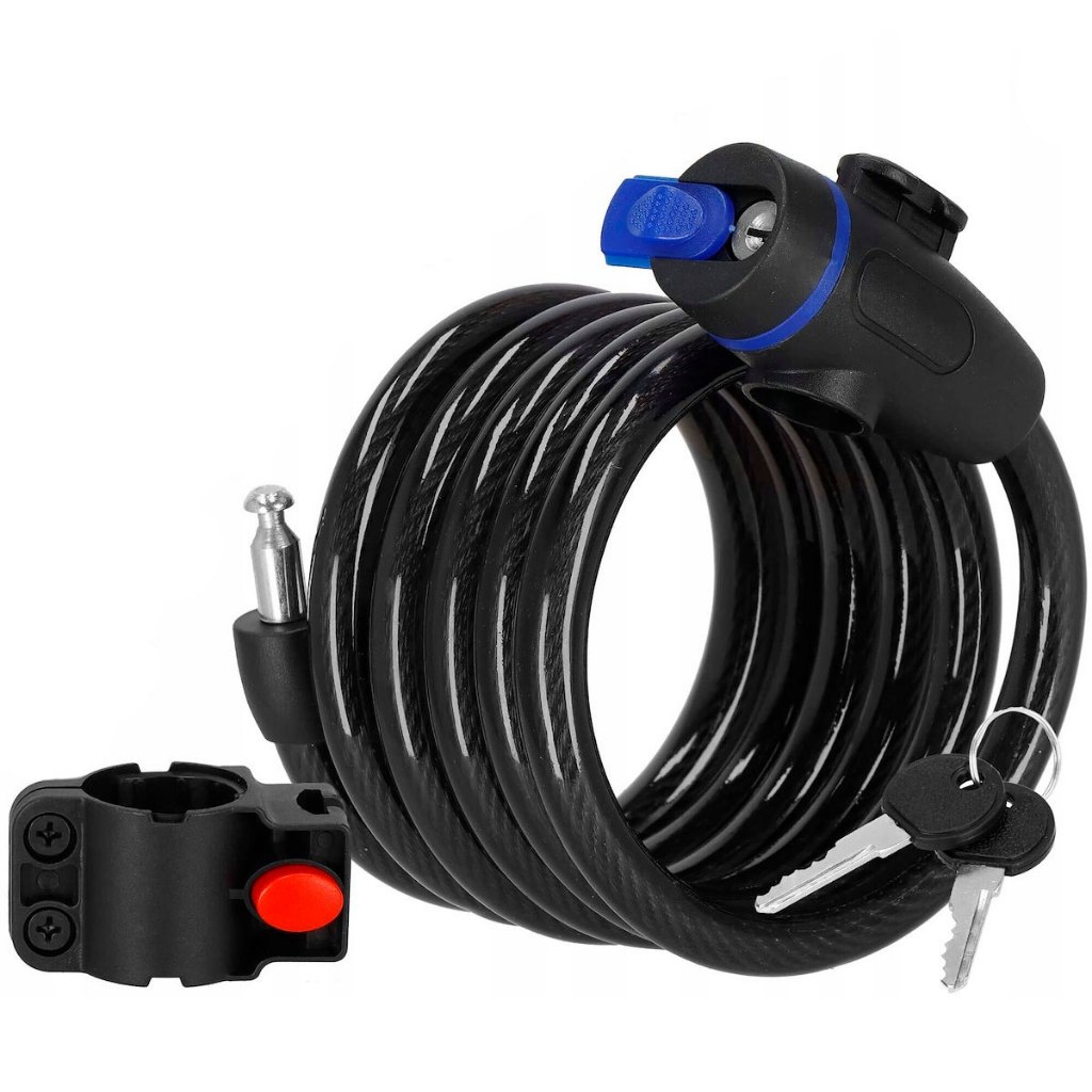 Trava Cabo De Aço Grosso Cadeado Segurança Com Chave Com Suporte Bike Bicicleta Moto Motocicleta