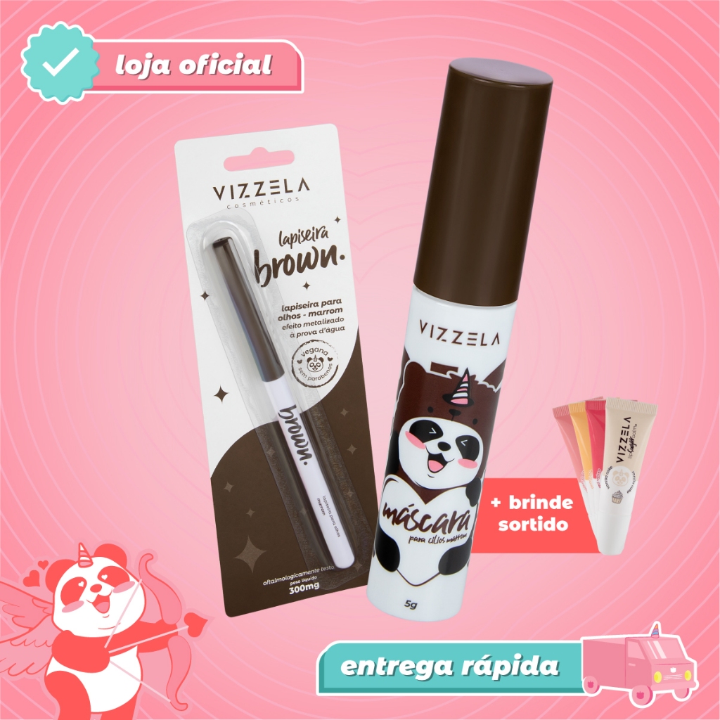 Kit Máscara Cilios Big No Panda Marrom + Lapiseira Olhos Cat Lovers + BRINDE Vegano Original Vizzela