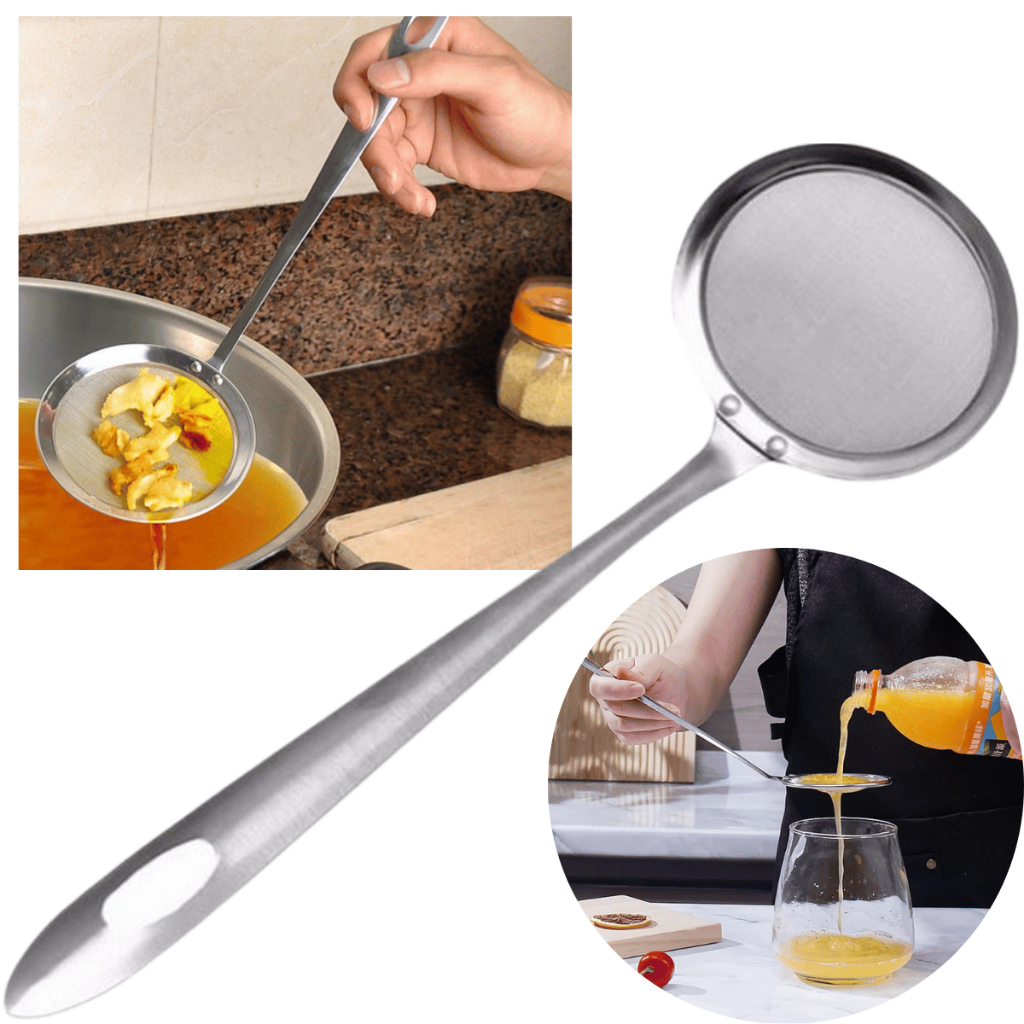 Concha Peneira Tela Fina Fritura Escumadeira Inox Coar Óleo Remover Resíduos Uso Cozinha Prática