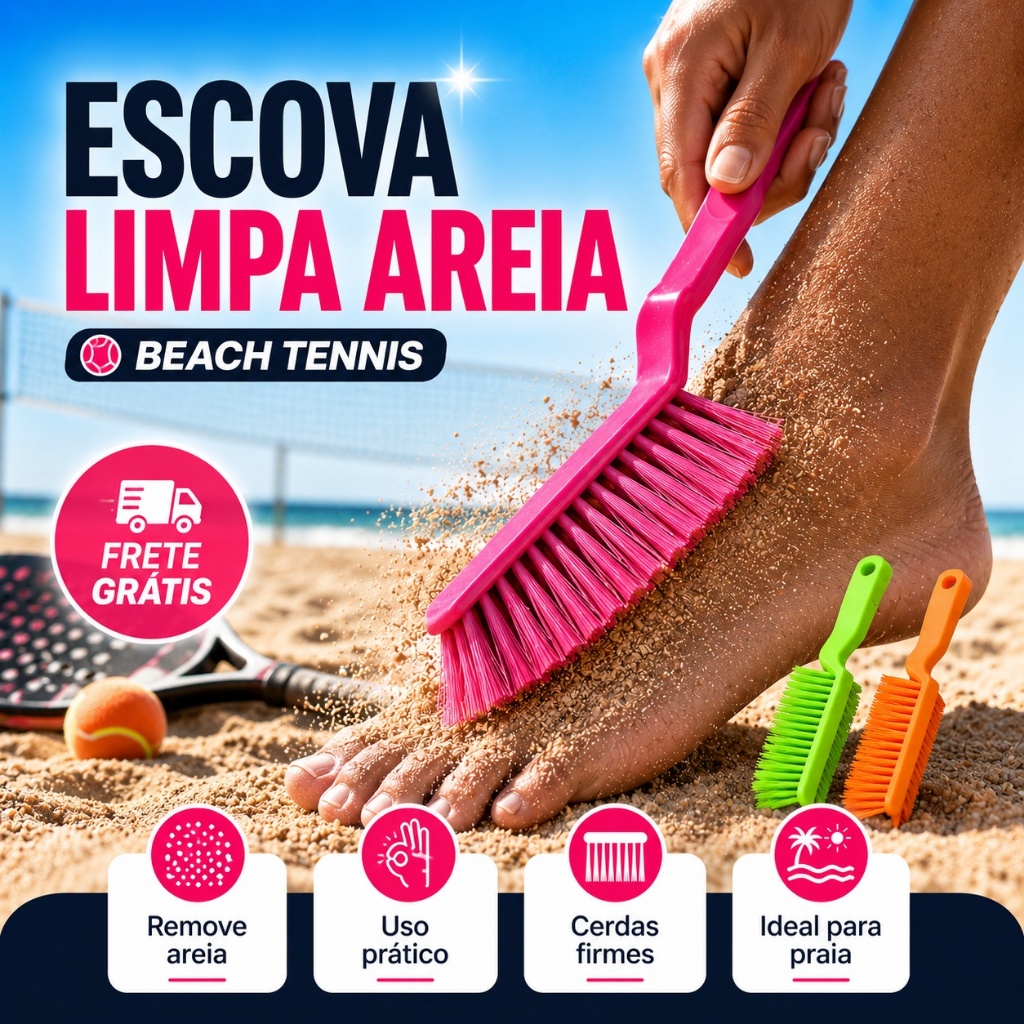 Escova Beach Tennis Futevolei Volei de Praia Limpa Tira Areia Fácil Carro Pó Sports Verão