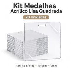 Kit De Medalhas Com 20 Unidades Em Acrílico Transparente 5x5 cm