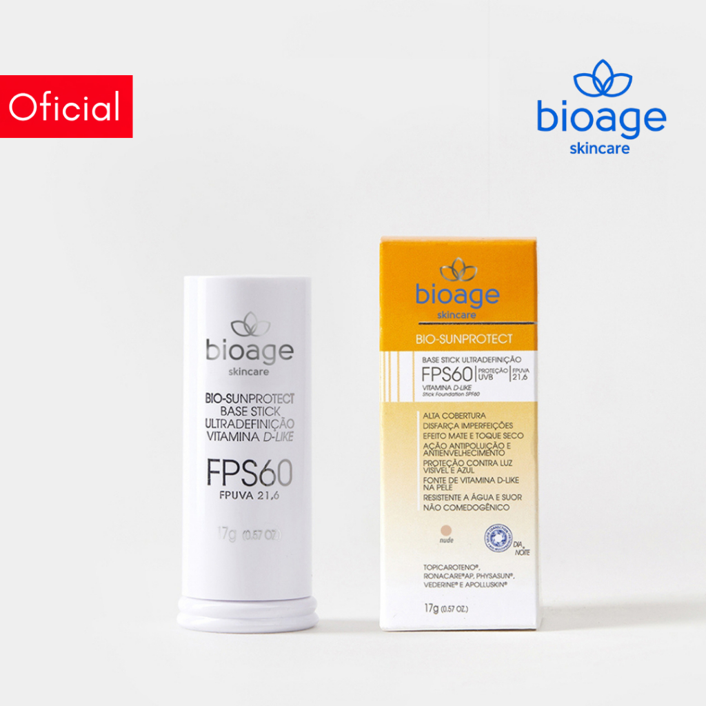 Protetor Solar Facial em Base Stick FPS 60 com Vitamina D-like Nude 17g - Bioage