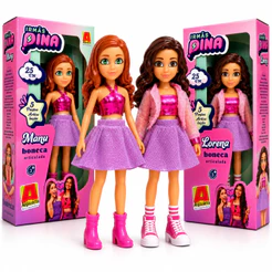 Kit Bonecas Manu + Lorena Irmãs Pina Articulada 25cm Algazarra Youtuber Influencer Menina