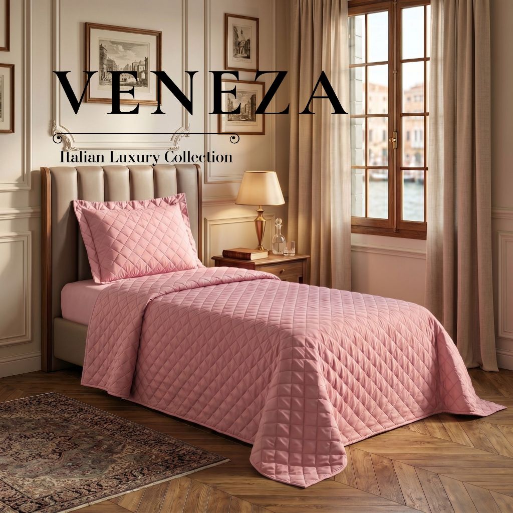 Kit Jogo Cobre Leito Solteiro Veneza 2 Peças Matelado com Porta Travesseiro Elegante Premium Colcha