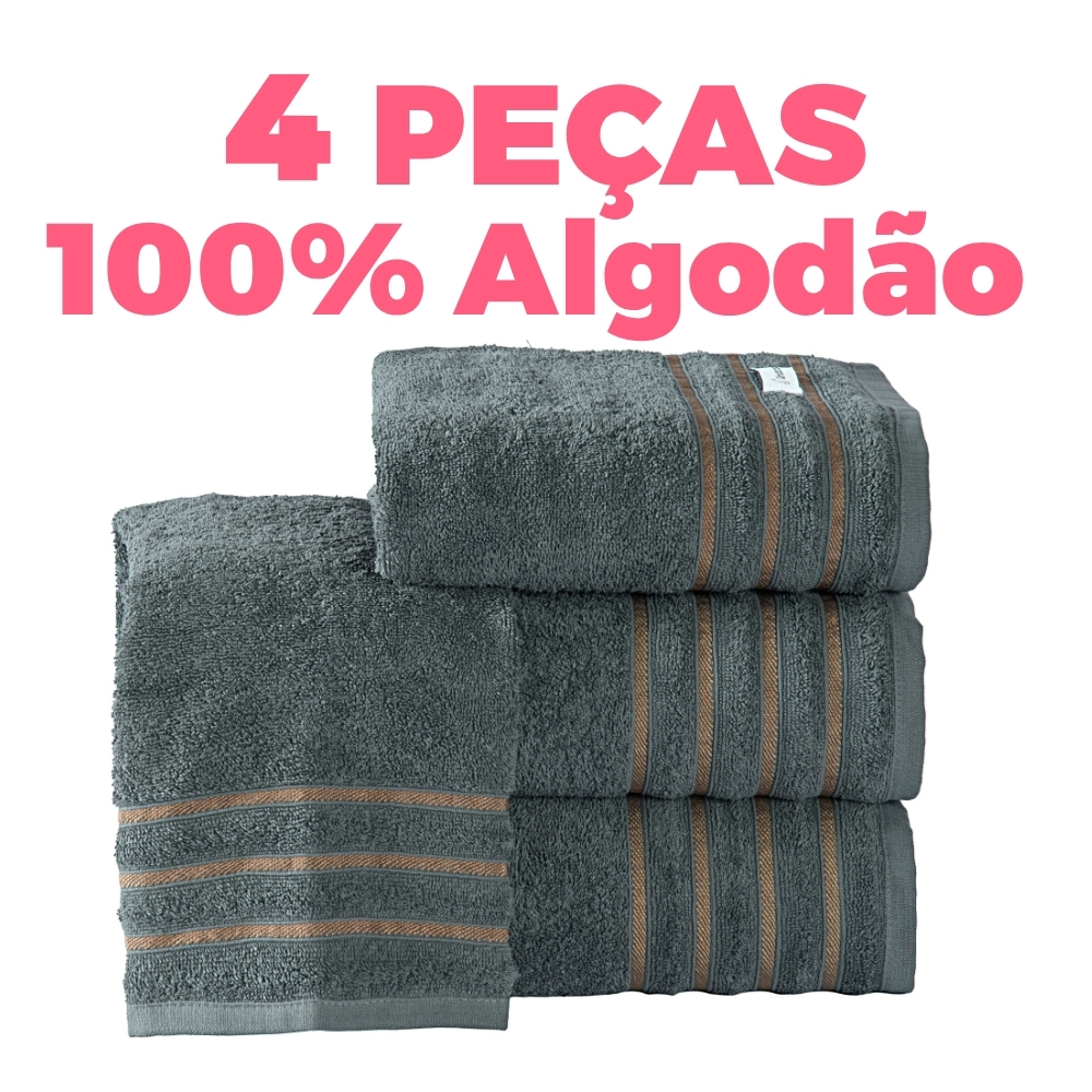 Jogo de Toalhas Banhão 4 Peças 100% Algodão 450g/m² Alta Absorção Macia Felpuda
