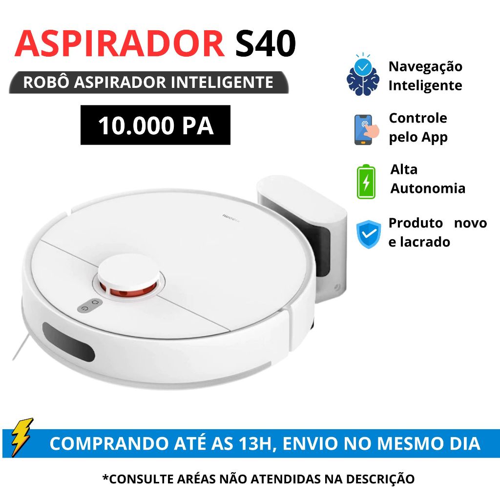 Robô Aspirador S40 10000Pa Inteligente WiFi Mapeamento Aspira Passa Pano Casa Limpa