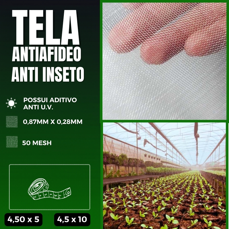 Tela Antiafideo, tela anti isneto, proteção pulgões, proteção mosca branca 4,50 de largura