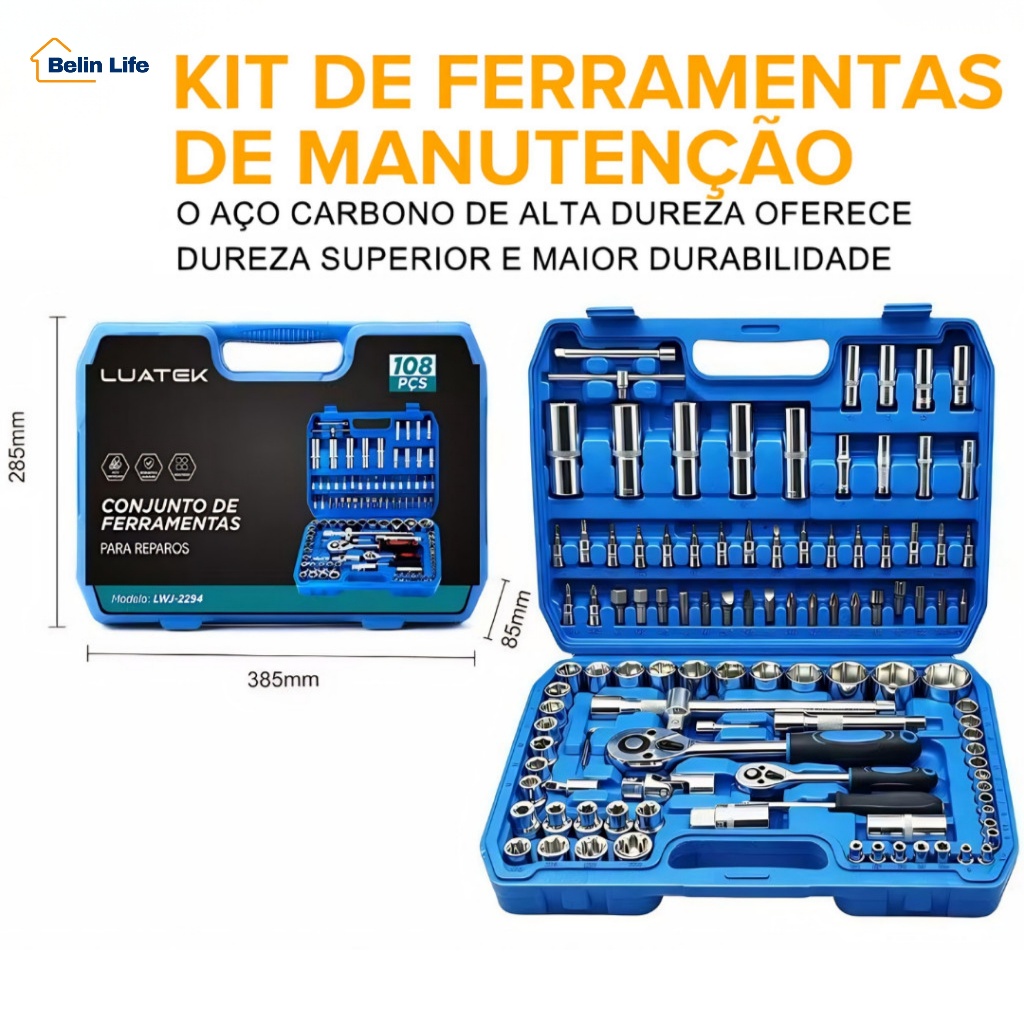 Kit Ferramentas Mecânica Automotiva 108 Peças Maleta Catraca Professional Luatek LWJ-2294