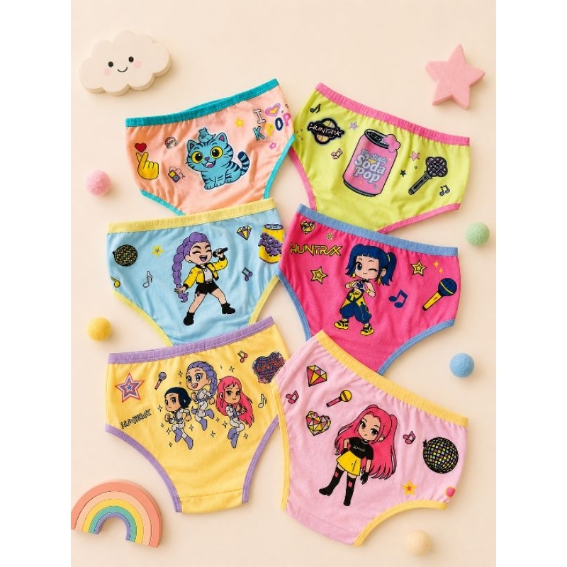 Kit 5 Calcinhas Infantil Menina Algodão Estampadas Sortidas Confortável