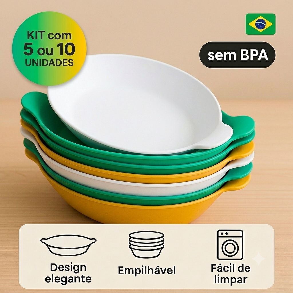 Petisqueira Barquinha Para Petiscos e Churrasco Kit 5 ou 10 Copa Futebol  Branco Verde Amarelo