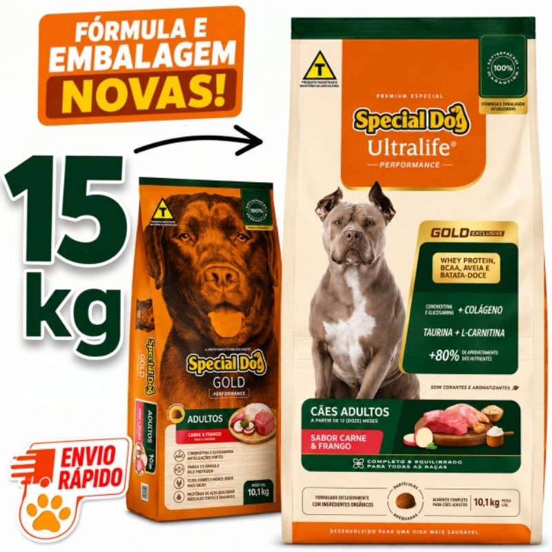 Ração Special Dog Performance Caes Adultos Ultralife Gold Carne e Frango 15Kg