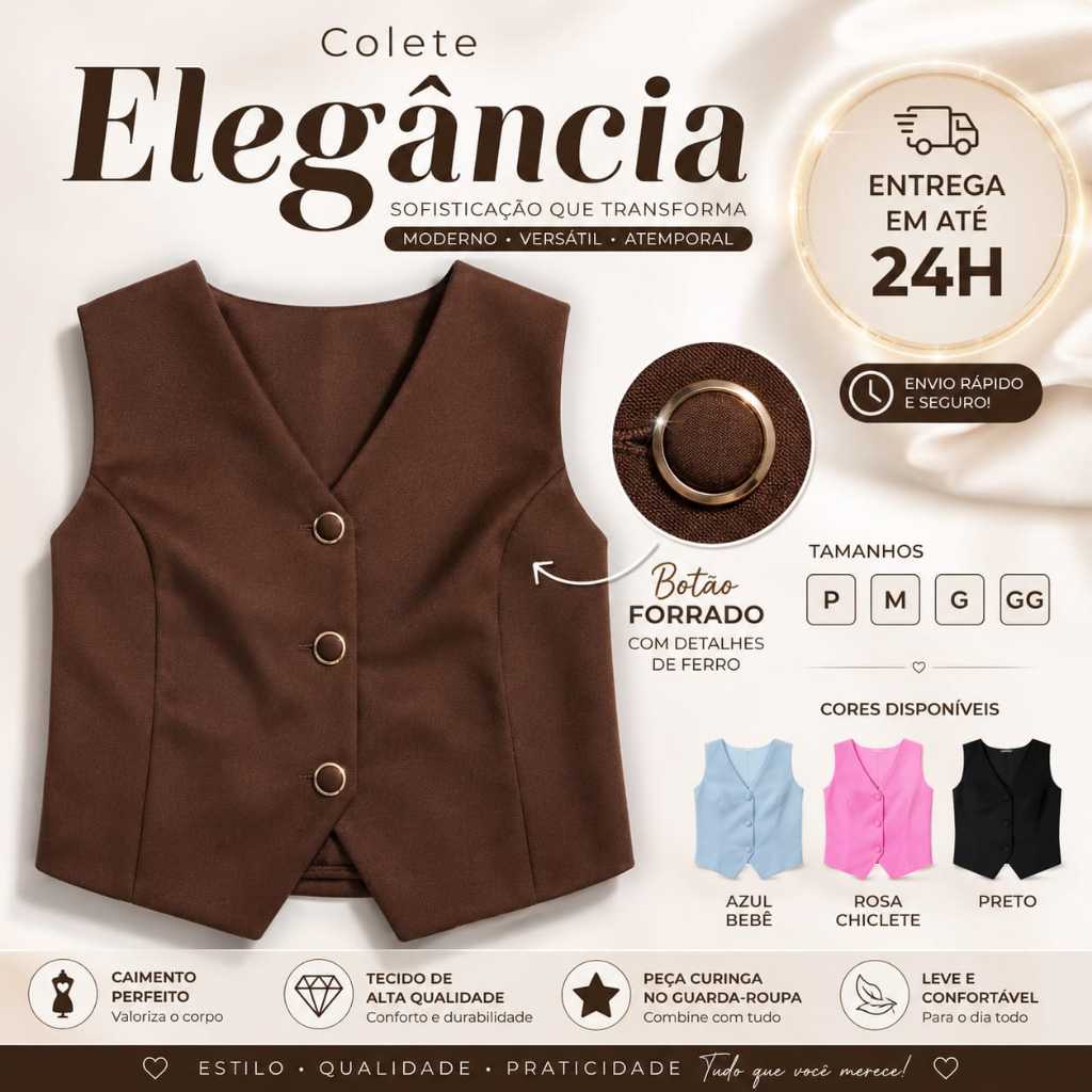 Colete Alfaiataria Elegance Premium Feminino