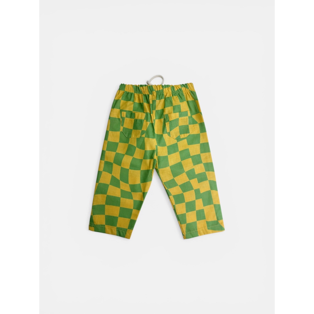 Calça Infantil Quadriculada Xadrez Verde Amarelo Streetwear Elástico Menino Menina 1-6 Anos Premium