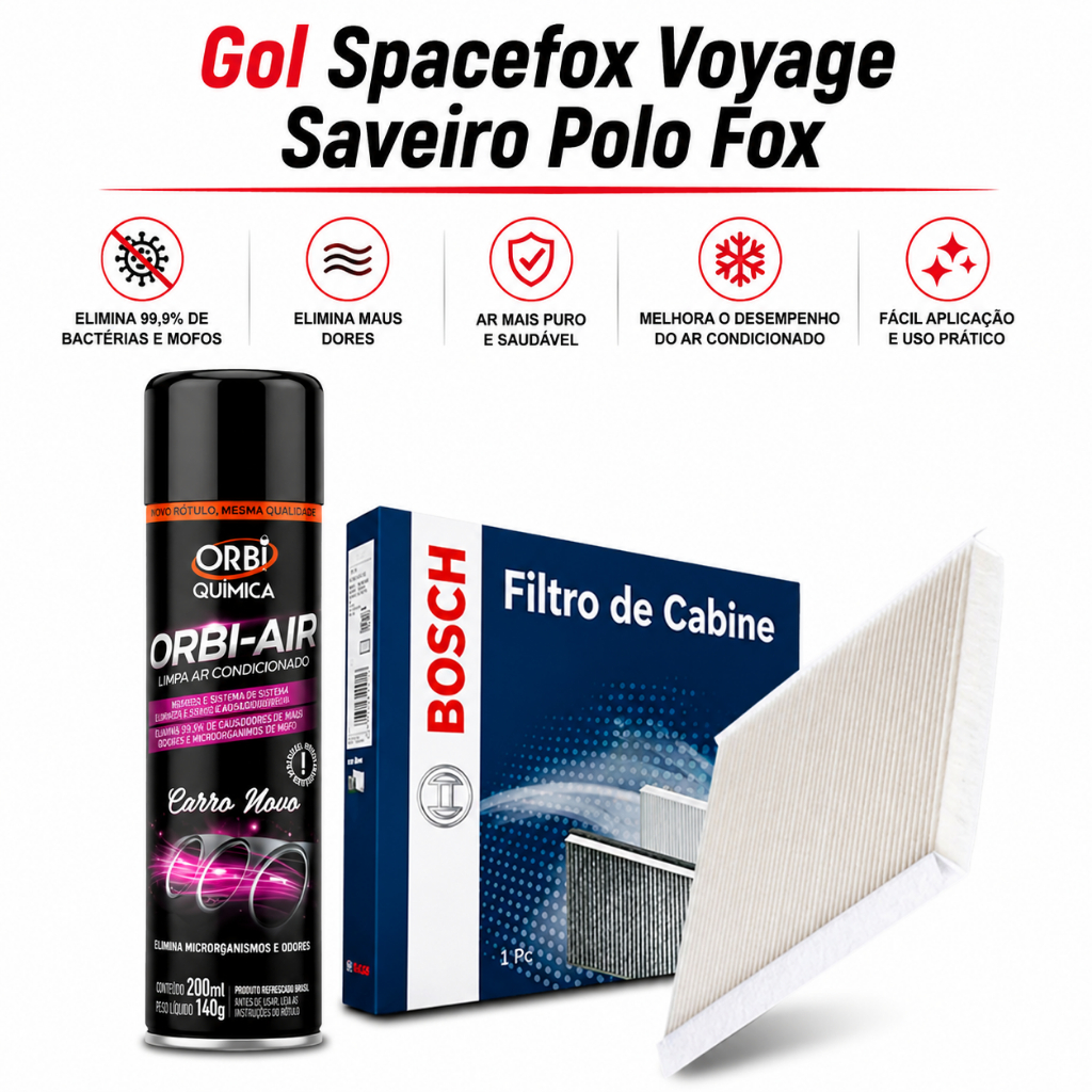 Filtro Ar Condicionado Gol Spacefox Voyage Saveiro Polo Fox De Cabine + Spray Higienizador