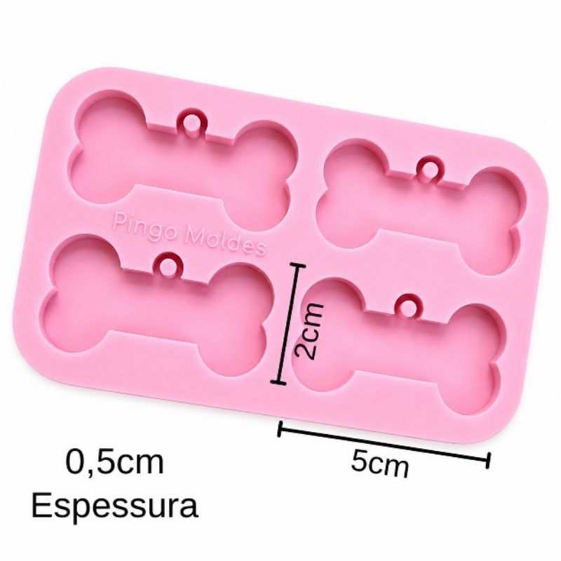 Molde de Silicone 4 Cavidades Ossinho Pet para Chaveiro, Tags e Lembrancinhas