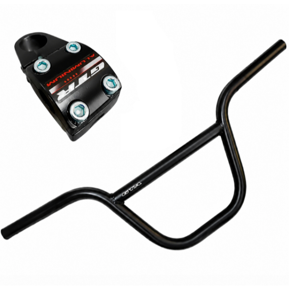 Guidão Alto De Bicicleta BMX Cross Free Style 22,2mm Sorriso + Mesa Suporte GTR Monaco Bike Preto