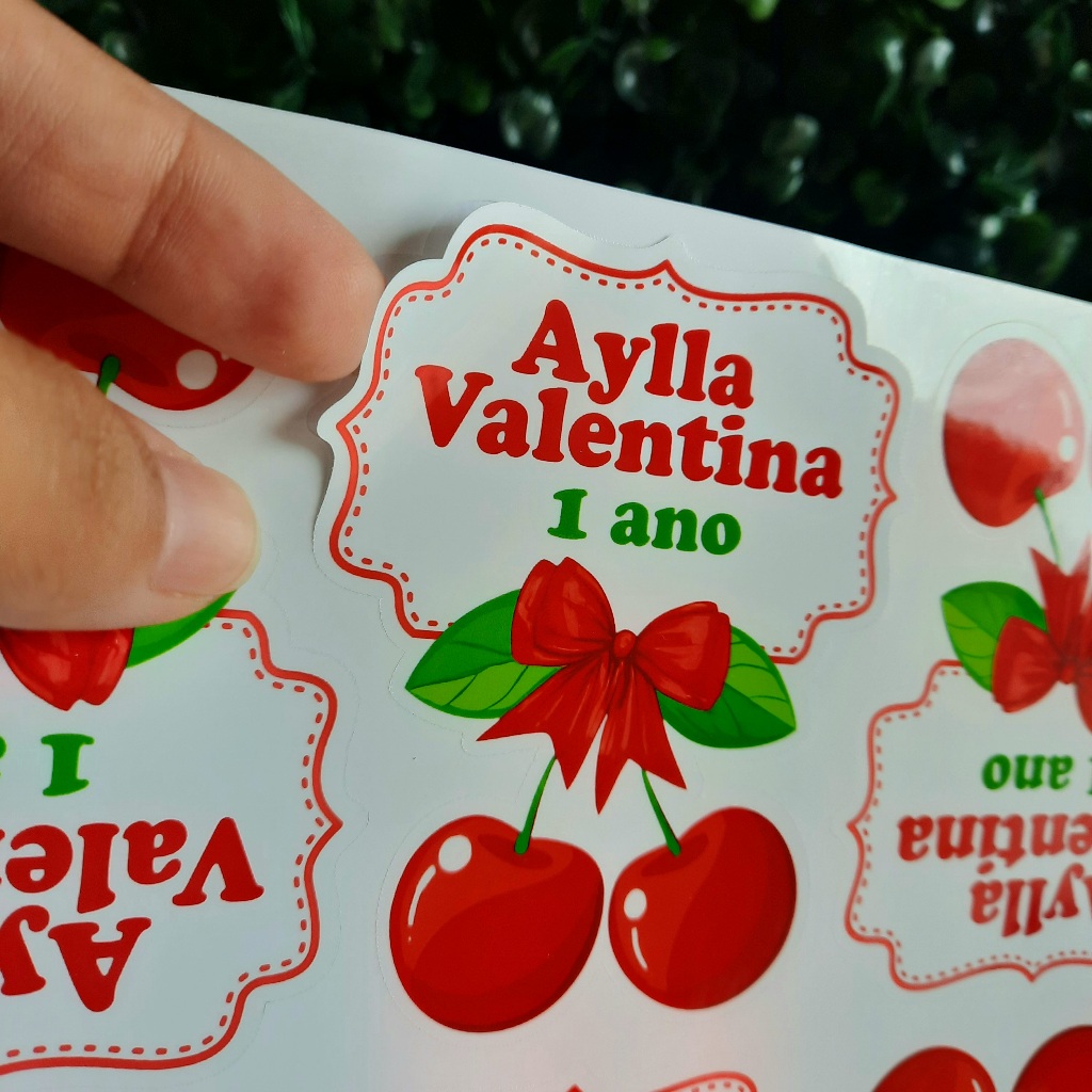 ADESIVOS PARA COPO A PROVA D'ÁGUA PERSONALIZADO – TEMA CEREJINHA CEREJA — imagem 2 de 2