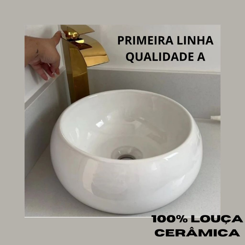 Cuba Lavabo Sobrepor MARESIAS Redonda Branca Banheiro 36x15cm (GRADE A) 100% LOUÇA Cerâmica-LBG