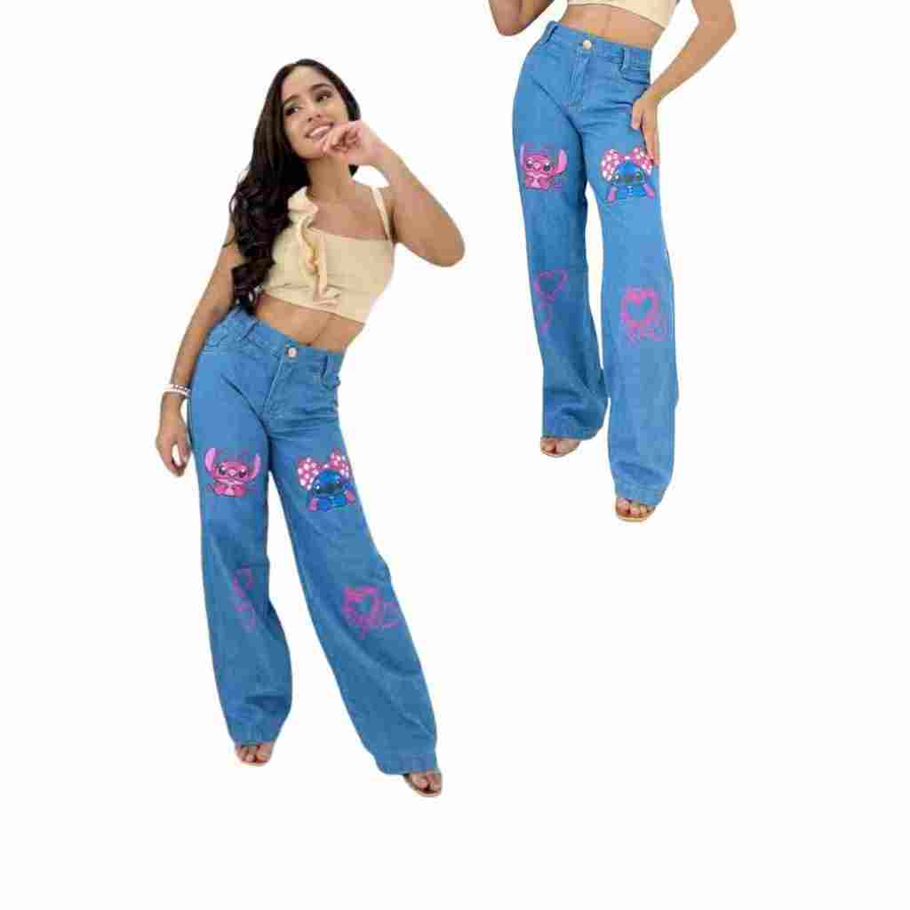 Calça Jeans Stitch Juvenil infantil menina feminina Estampada Confortável blogueirinha