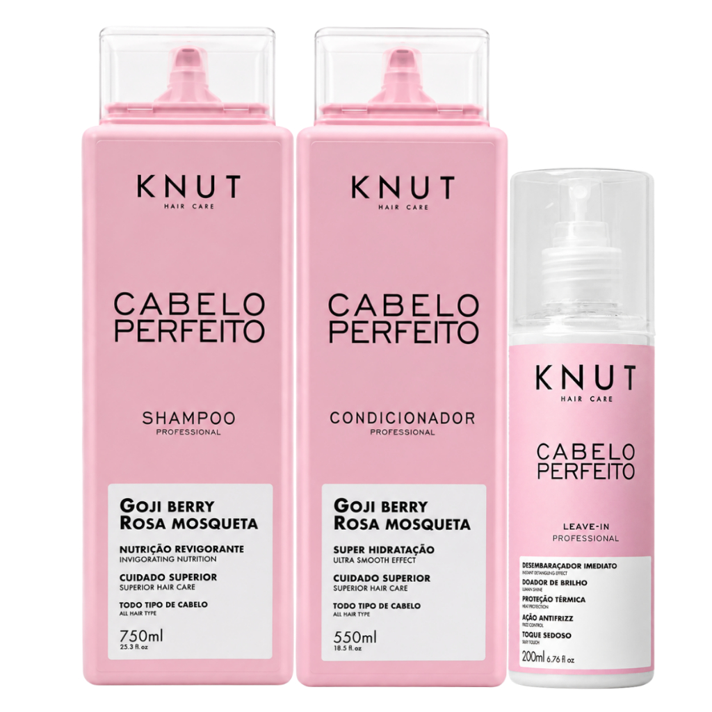 Knut Cabelo Perfeito Goji Berry Shampoo Nutrição 750ml Condicionador Hidrtação 550ml Spray Leave-in