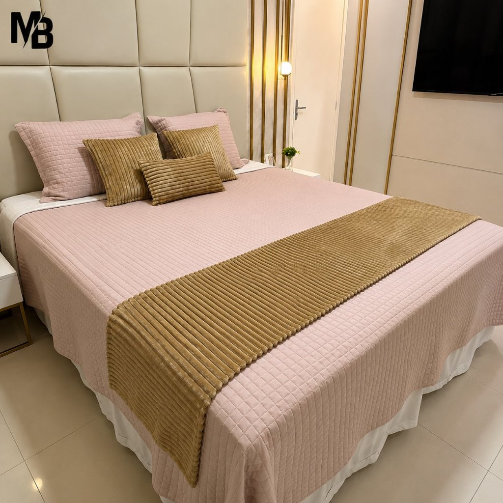 Kit Peseira 4 Peças Cama Casal-Queen-King-Box Tecido Fleece Fofinho Bold e Canelado