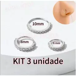 kit 1/2/3 unidade Piercing Nariz Cartilagem Argola Cravejado Strass 6/8/10mm Elegante e estiloso para usar no dia