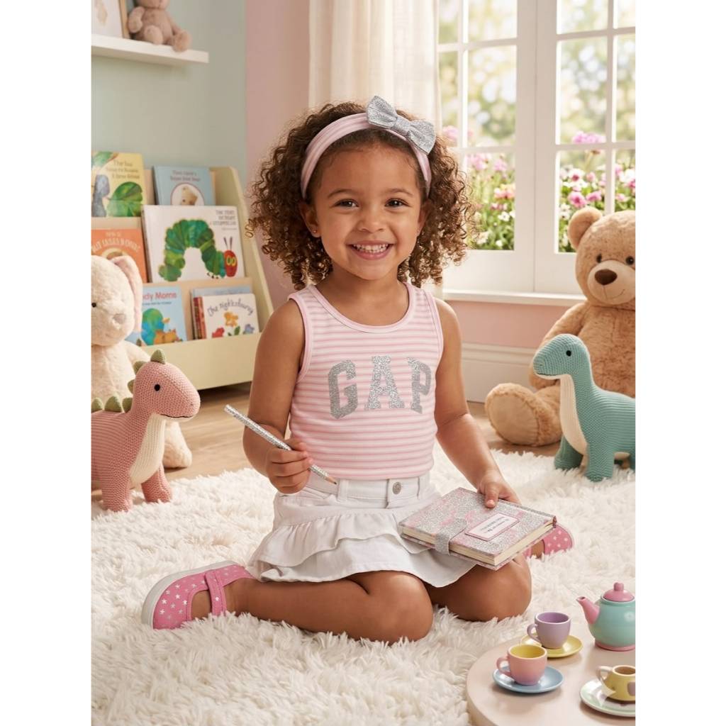 GAP - Camiseta Regata Infantil Rosa Listrada GAP Glitter Prata
