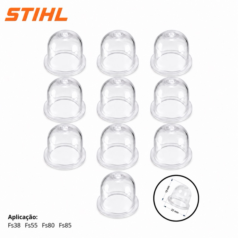 Kit 10 Injetor Primer Bulbo Roçadeira Stihl Fs55 Fs80 Fs85 22mm