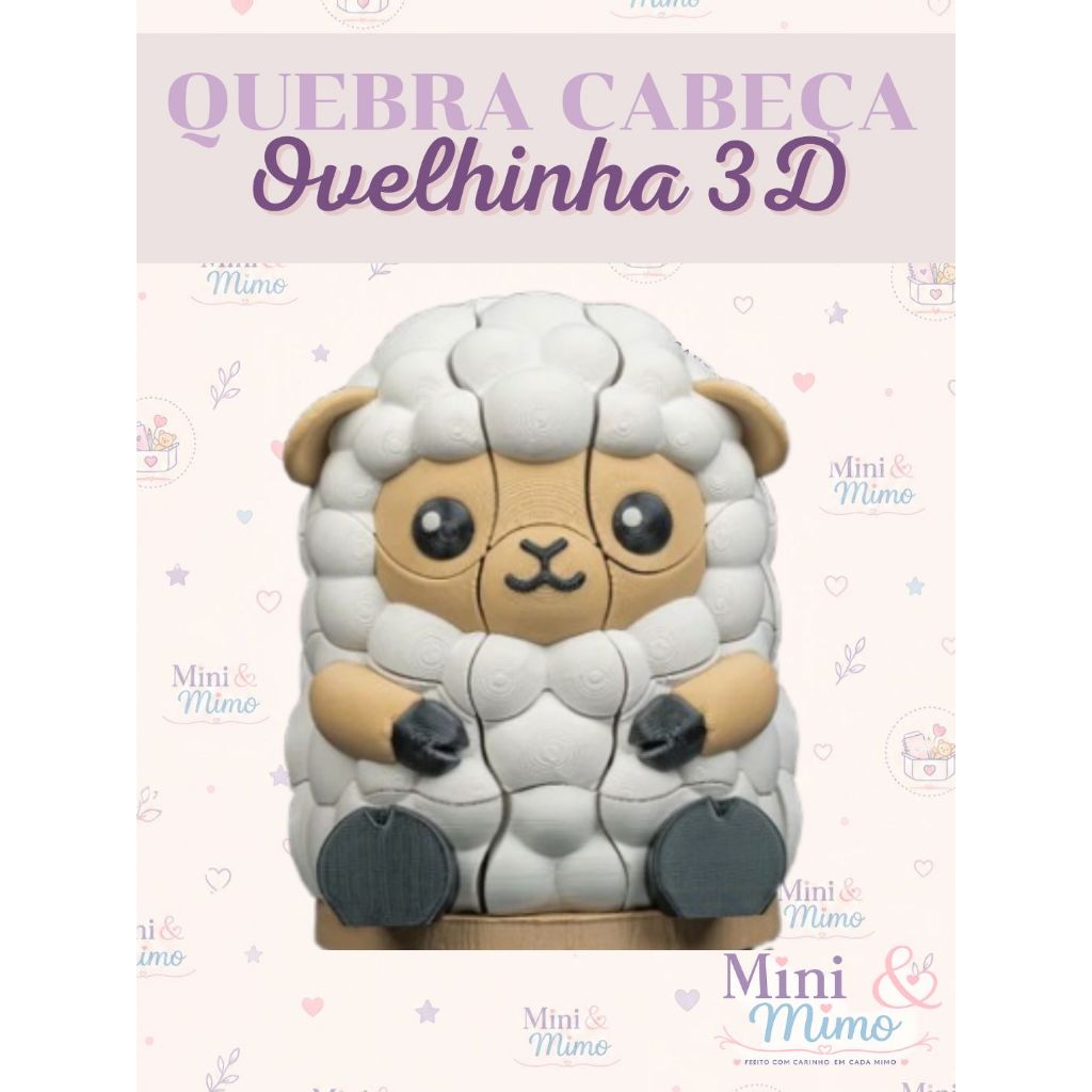 Quebra-Cabeça 3D Infantil, Ovelhinha, Panda ou Dinossauro, Brinquedo Educativo, Brinquedo pedagógico, Impressão 3D