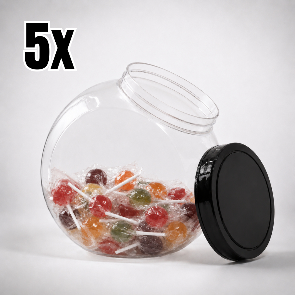 Kit 5 Pote Baleiro 2,4L Preto Plástico Porta Biscoito Doces Parafuso Utilidades Expositor
