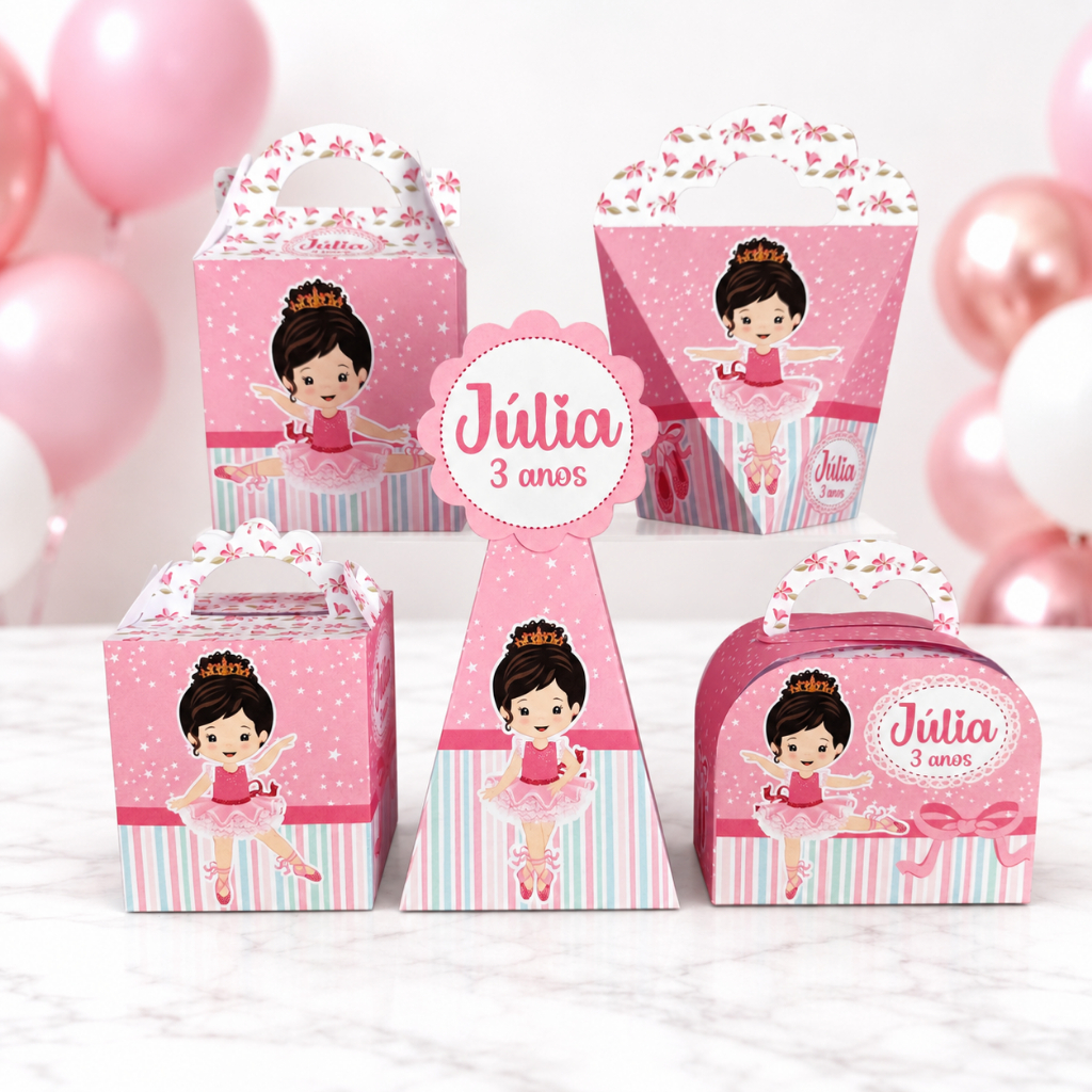 Kit festa caixas Personalizadas Bailarina - Lembrancinhas de aniversário - PEGUE E MONTE