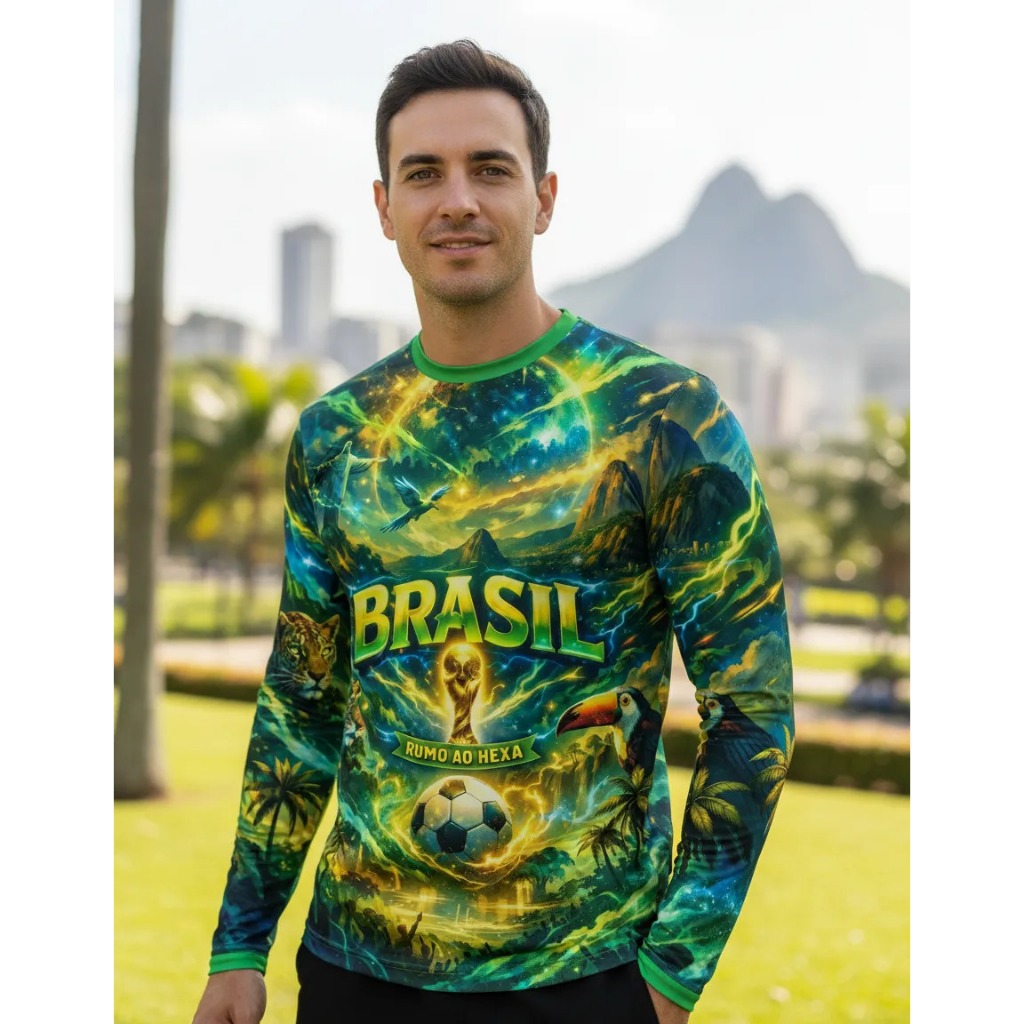 Camisa do Brasil Camiseta Manga Longa do Brasil Copa Futebol