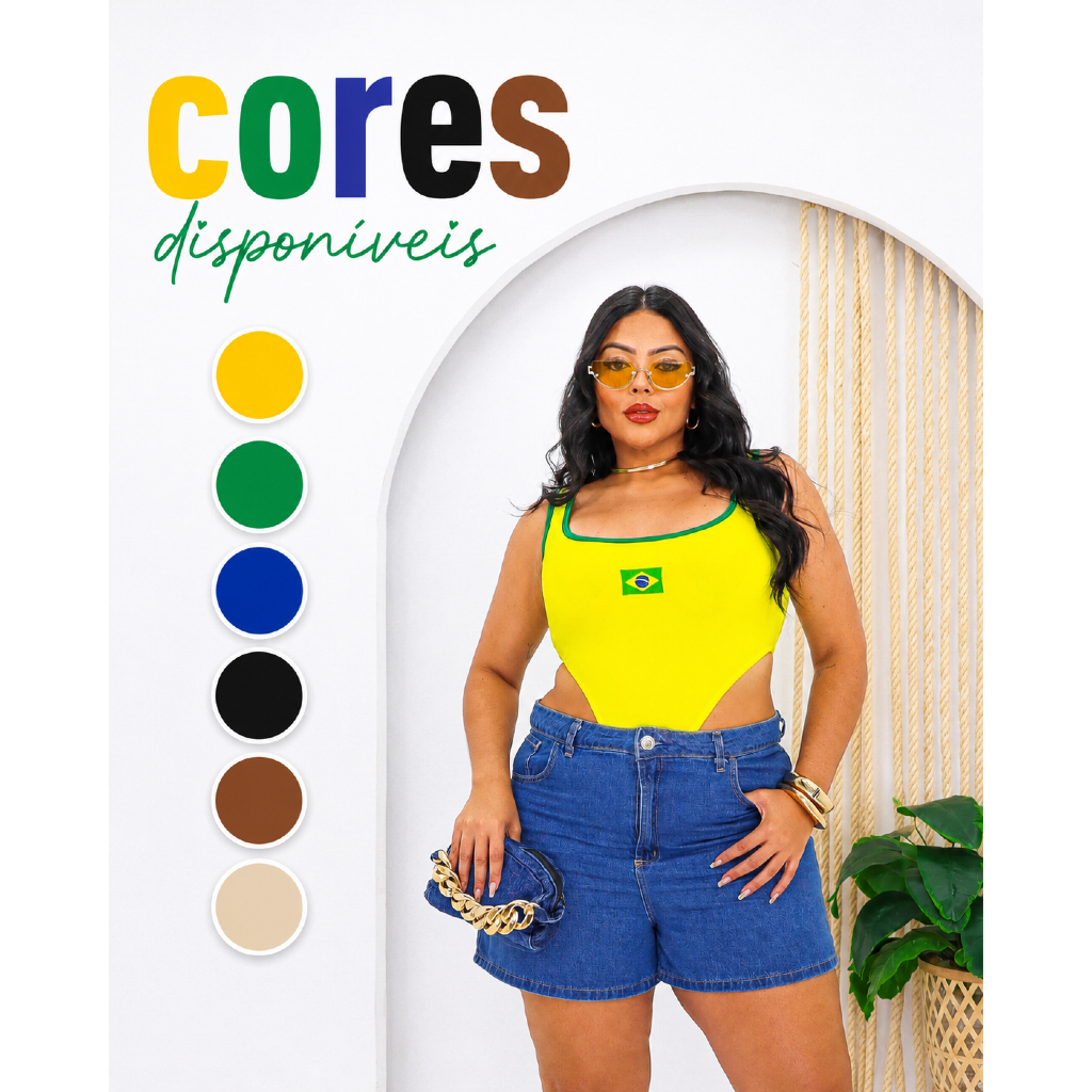 Body Feminino Plus Size Cavado Copa do Mundo 2026 em Suplex Prime Confortável Verão Praia Sensual