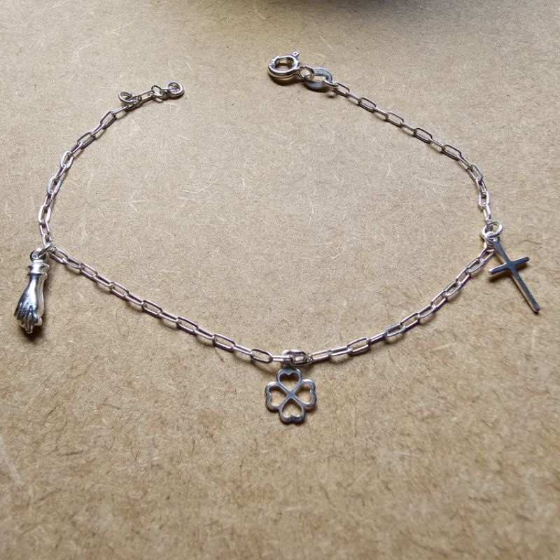 Pulseira em Prata 925 - Terço / Trevo da sorte / Figa / Religiosa