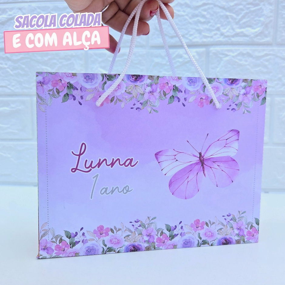 Sacolinha Personalizada Borboleta Lilás 1| Sacolinha Surpresa | Lembrancinha de Festa | Aniversário