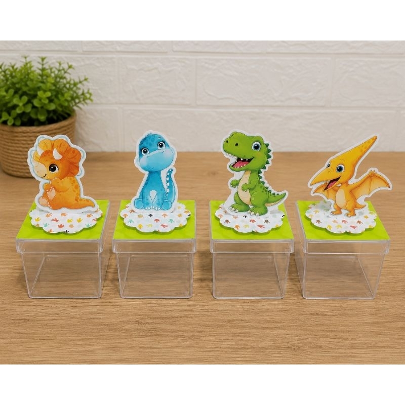 Kit 10 Caixas Acrílica 5x5 Dino Baby Lembrancinha Personalizada | Festa Infantil
