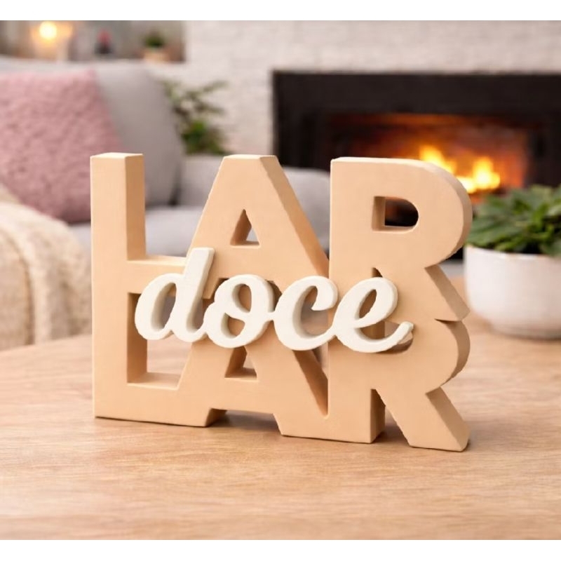 letreiro decorativo lar doce lar mesa estante enfeite decoração casa sala escritório