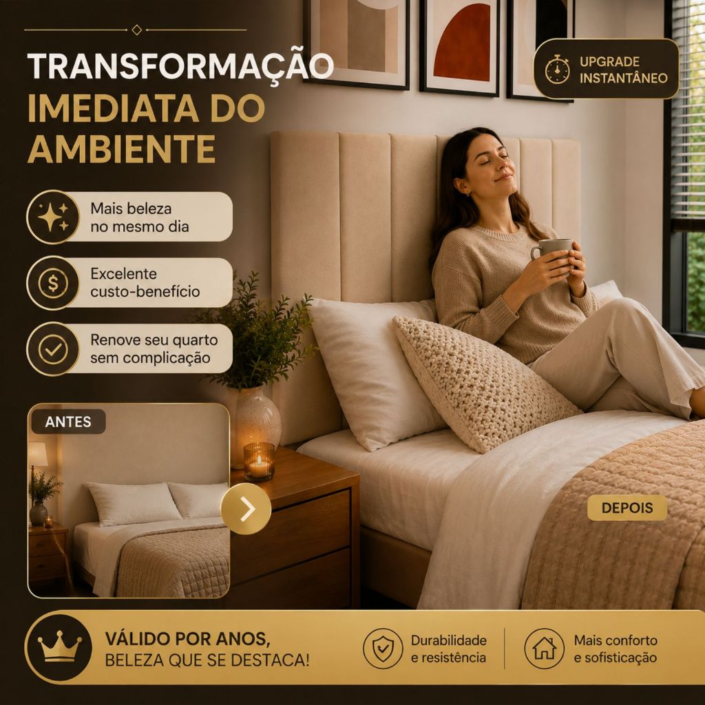 Cabeceira de Cama Casal Retangular Autocolante KIT(ENVIO IMEDIATO)