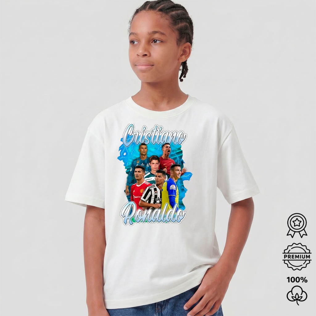 Camiseta Infantil Cristiano Ronaldo CR7 Futebol 100% Algodão Premium Menino Estilo Jogador Dia a Dia