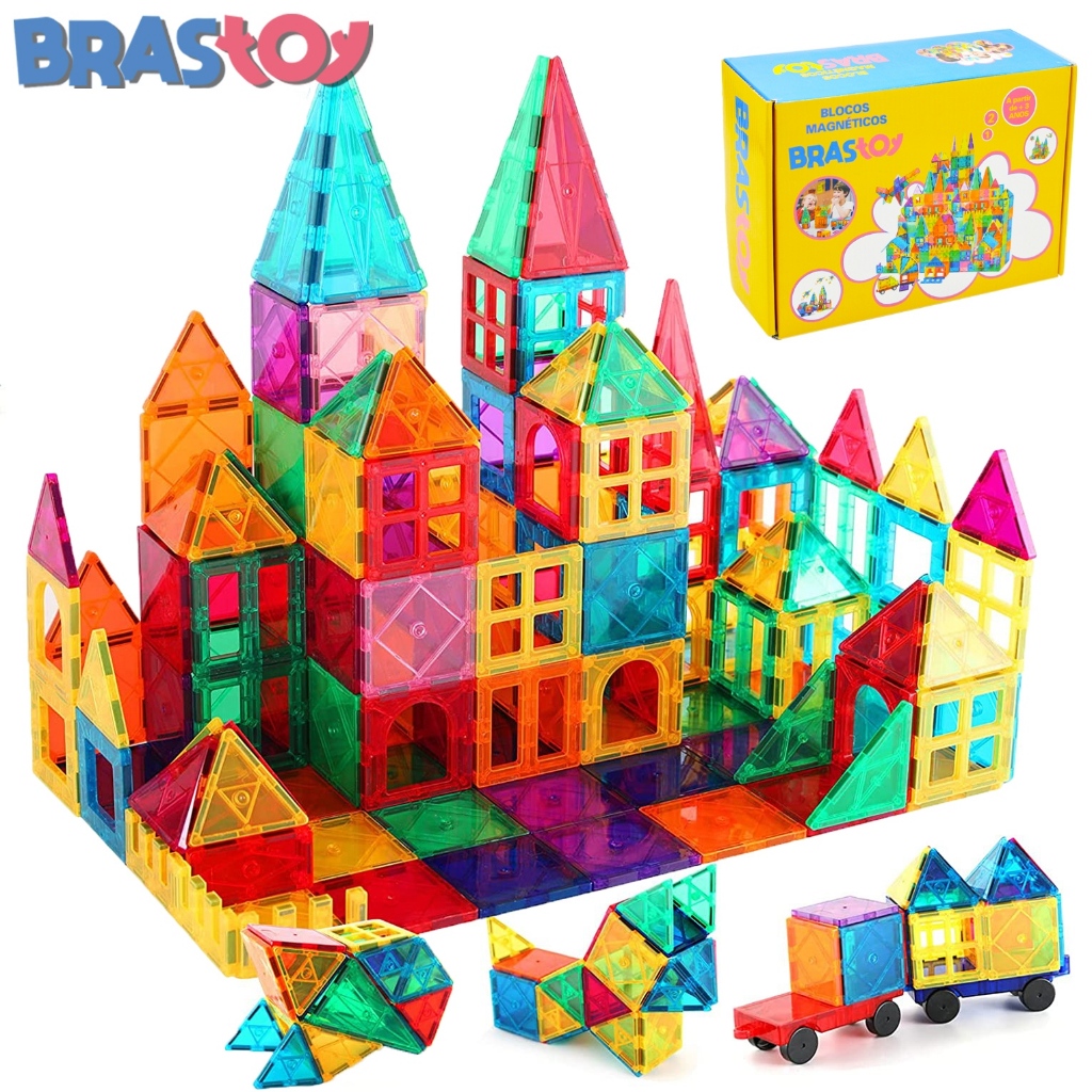 BRASTOY Blocos de Montar Magnéticos Construção Brinquedo Com Imã Educativo Infantil 65 Peças