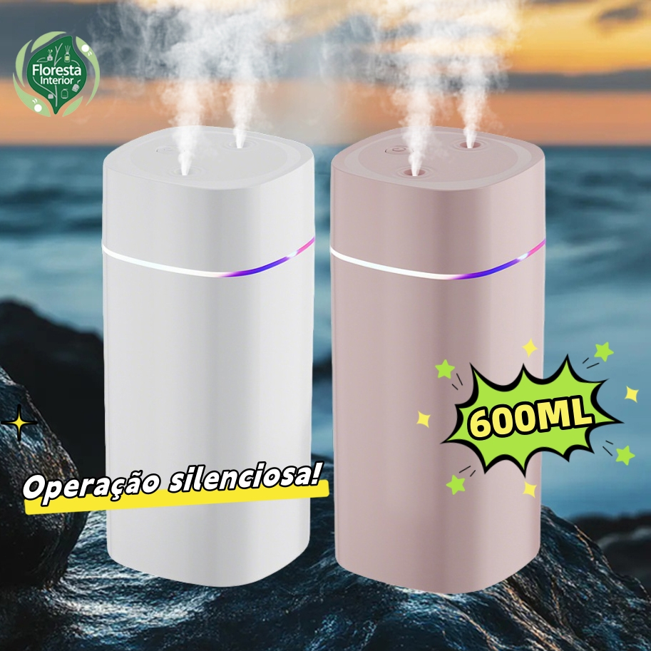 Umidificador De Ar Ultrassônico Bico Duplo ​Aromatizador De Ambiente 600ml Portátil Led Usb