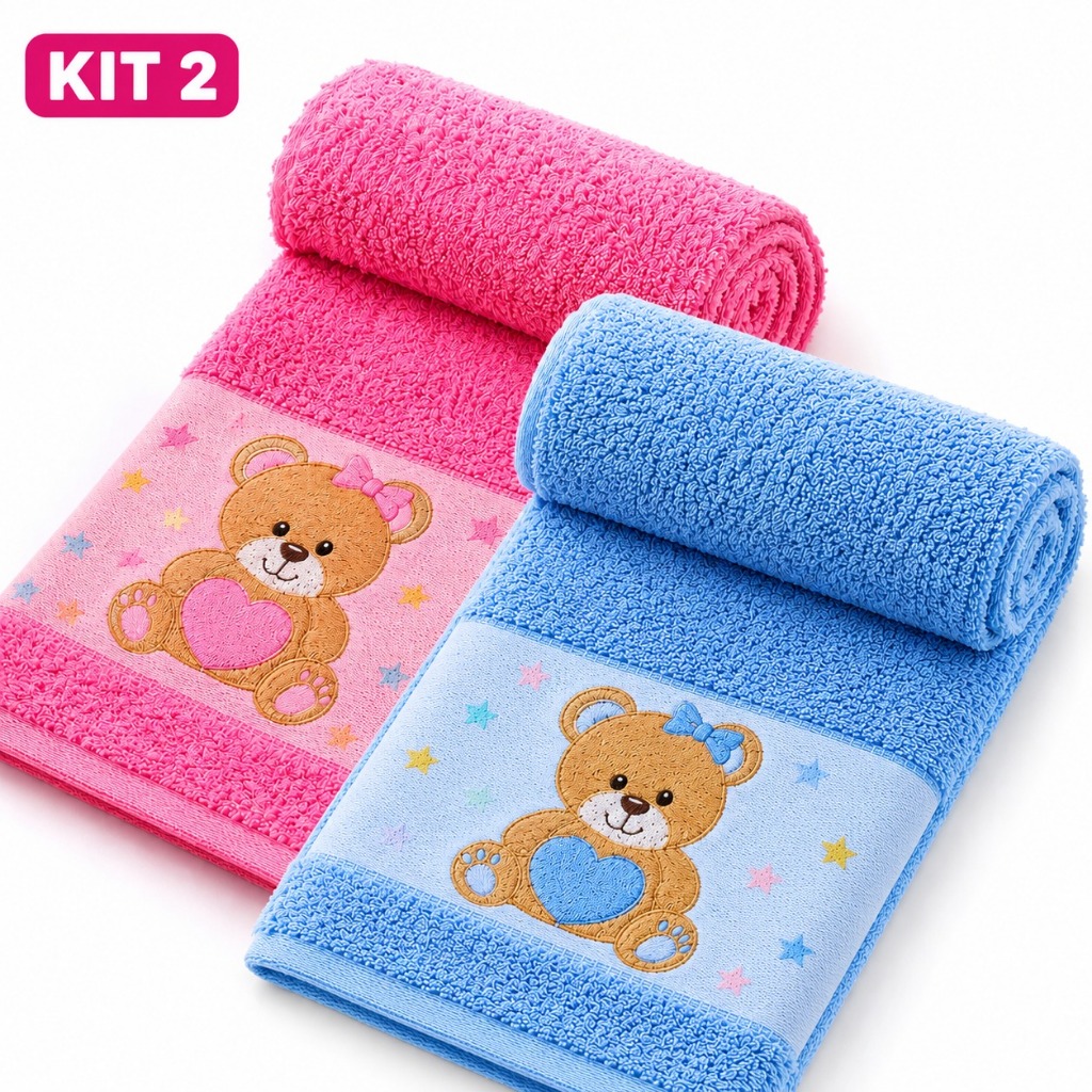Kit 2 Toalha de Banho Infantil 100% Algodão Soft Kids c/ Desenhos Super Macia
