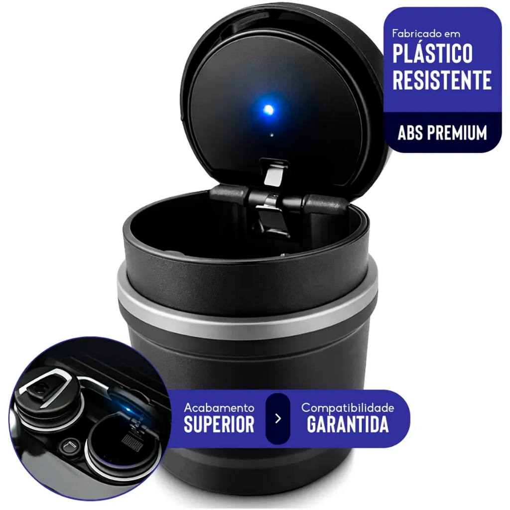 Cinzeiro portatil para carro com tampa LED anti fumaça e encaixe no porta copos · foto 2