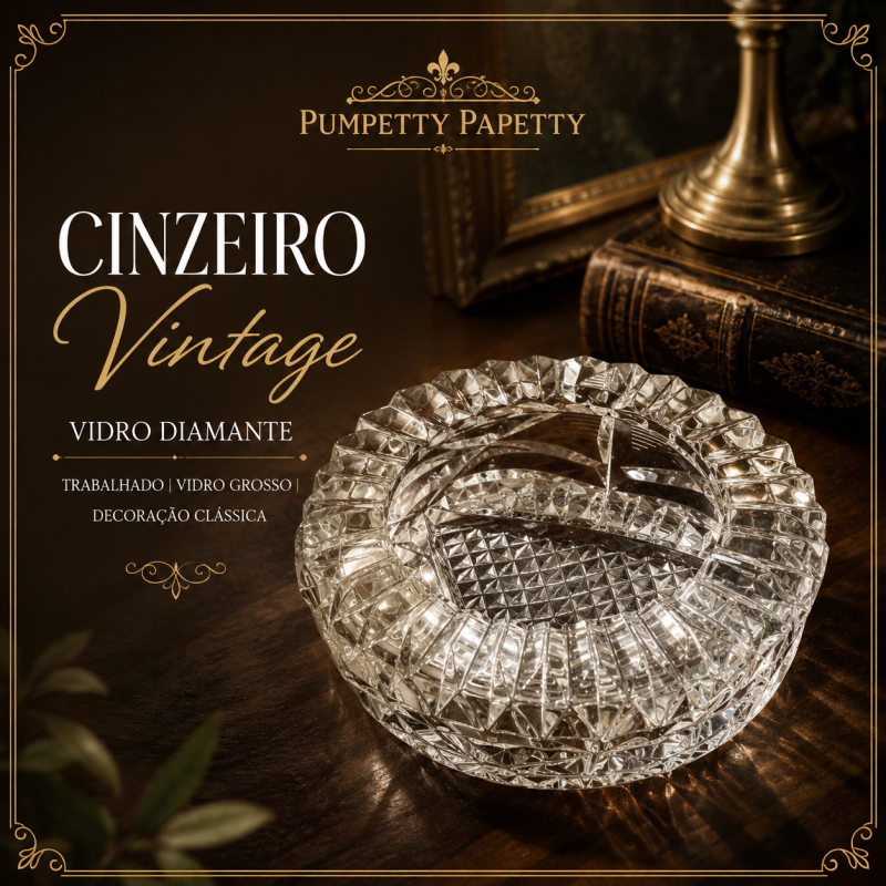 Peça Vintage de Vidro Diamante | Vidro Trabalhado em Relevo | Objeto Decorativo Clássico | 1950-80