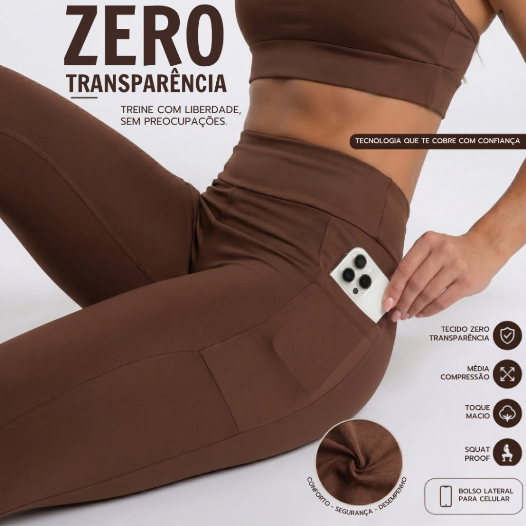 Calça Legging Com Bolso ZERO TRANSPARÊNCIA Feminina Tecido Grosso Não Marca | Academia e Dia a Dia