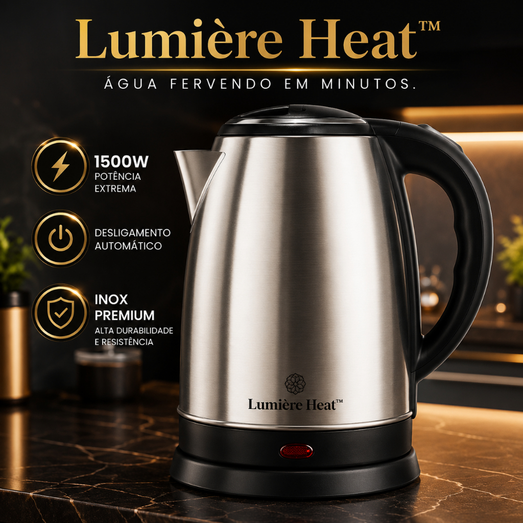 Chaleira Elétrica Inox 1,8L 1500W Aquecimento Rápido Desligamento Automático Base Giratória 220V Lumière Heat™